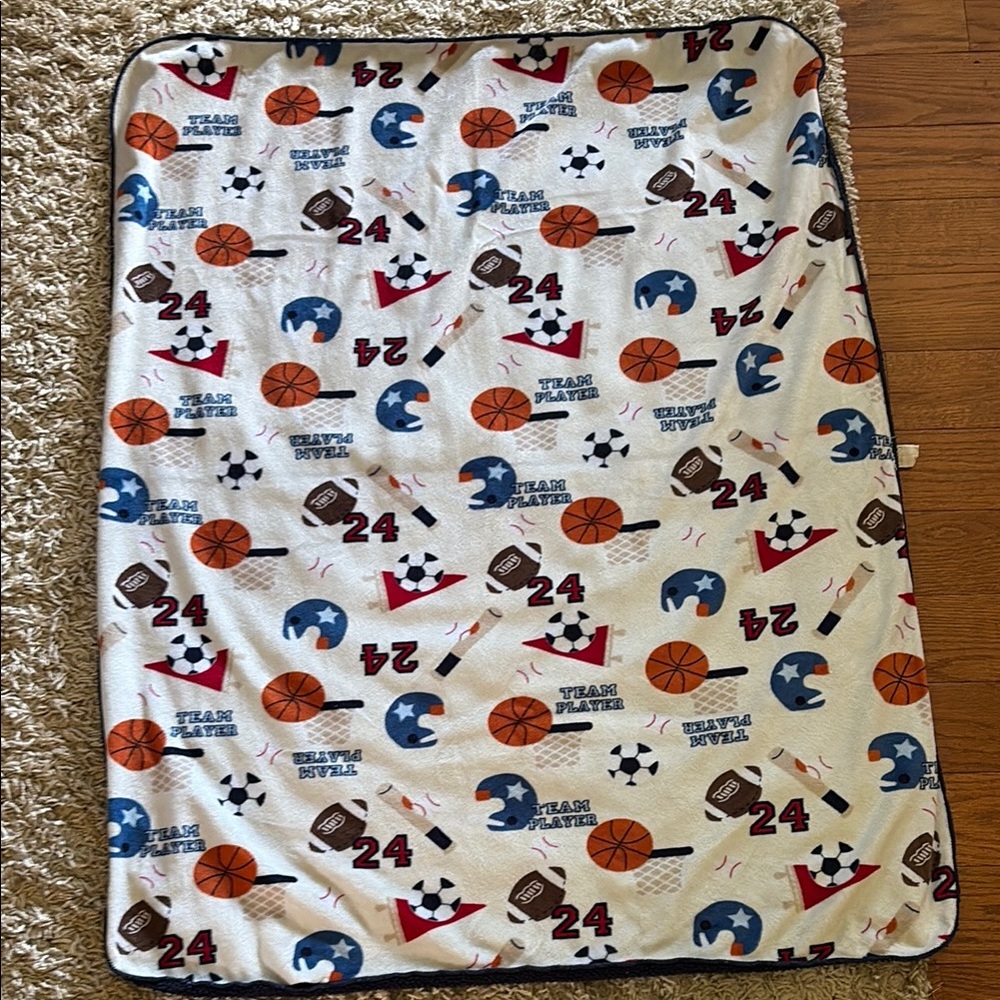 Sports Themed Baby Blanket with 2 crib sheets